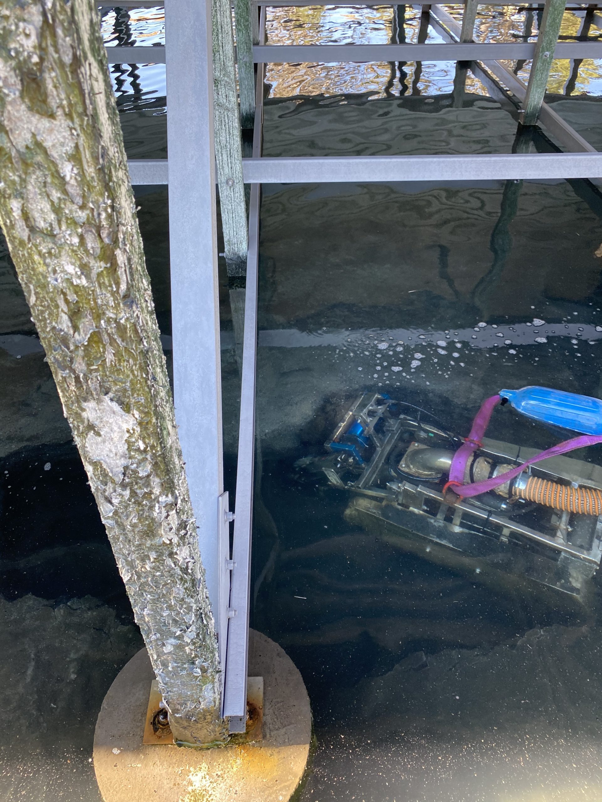 Cooling tower cleaning robot at work